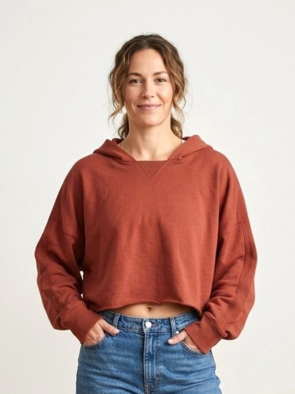 Offline by Aerie rust cropped hoodie, size XL